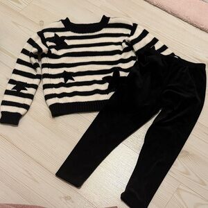Striped Sweater and Black Velvet Pants Set